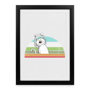 Droll Cat Cartoon Vintage Cat Lover - Affiche encadrée (27 × 37 cm) - noir - Devant