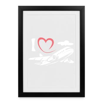 J’aime les avions - Symbole de l’aviation et des pilotes - Affiche encadrée (27 × 37 cm) - noir - Devant