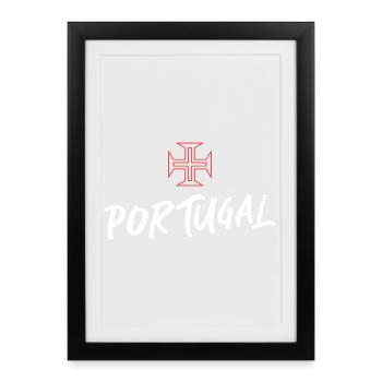 Portugal Typography in White with Cross in Red - Framed poster (27 × 37 cm) - black - Front