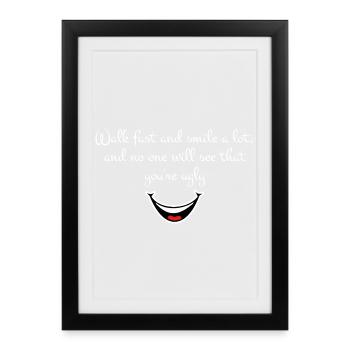 Citation sarcastique amusante – Marchez vite et souriez - Affiche encadrée (27 × 37 cm) - noir - Devant