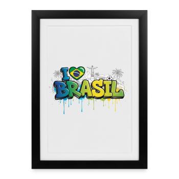 Brasilien Liebe Flagge Graffiti T-Shirt Design - Gerahmtes Poster (27 × 37 cm) - Schwarz - Vorne