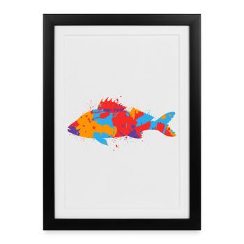 Coloré Perche Pêcheur Design Pêche à la perche Pêche - Affiche encadrée (27 × 37 cm) - noir - Devant