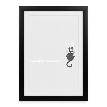 Scratch Happens - Jeu de mots amusant pour chat - Affiche encadrée (27 × 37 cm) - noir - Devant
