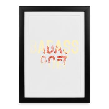Poète Badass Typographie florale - Affiche encadrée (27 × 37 cm) - noir - Devant