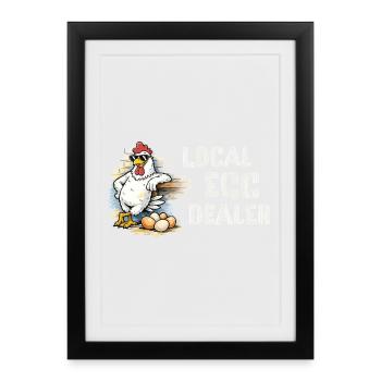 Marchand d’œufs local – Motif drôle de poulet - Affiche encadrée (27 × 37 cm) - noir - Devant