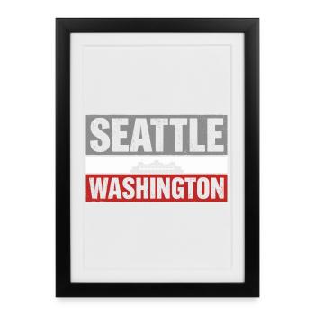 Souvenir de typographie rétro du ferry de Seattle Washington - Affiche encadrée (27 × 37 cm) - noir - Devant