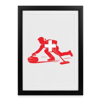 Joueur de curling Suisse Fan de sports de glace - Affiche encadrée (27 × 37 cm) - noir - Devant