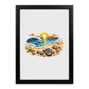 Sunset on the beach illustration - Framed poster (27 × 37 cm) - black - Front