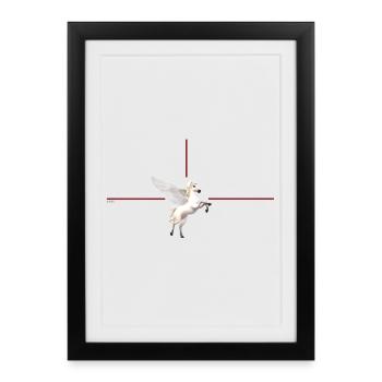 Licorne ailée devant des lignes rouges - Affiche encadrée (27 × 37 cm) - noir - Devant