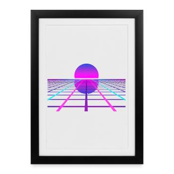 80s Retro Sunset Neon Horizon Gamer - Framed poster (27 × 37 cm) - black - Front