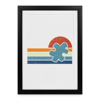 Autisme Vintage Coucher de Soleil - Affiche encadrée (27 × 37 cm) - noir - Devant
