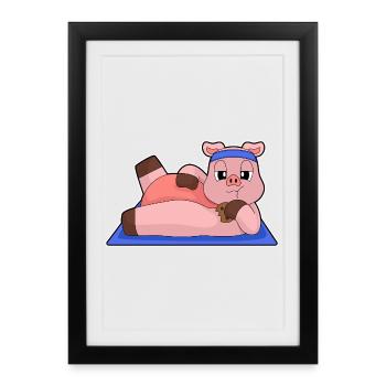 Gymnastique de fitness Yoga des cochons - Affiche encadrée (27 × 37 cm) - noir - Devant