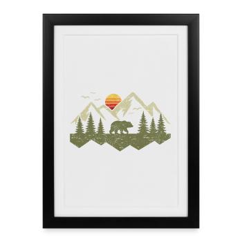 Grizzli Nature sauvage Forêts de plein air Forêts Arbres - Affiche encadrée (27 × 37 cm) - noir - Devant