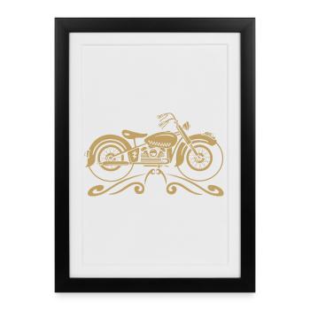 Moto vintage avec filigrane - Affiche encadrée (27 × 37 cm) - noir - Devant