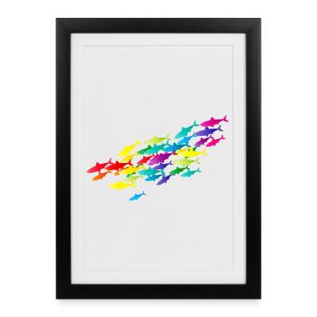 essaim de poisson coloré dans les couleurs vives - Affiche encadrée (27 × 37 cm) - noir - Devant