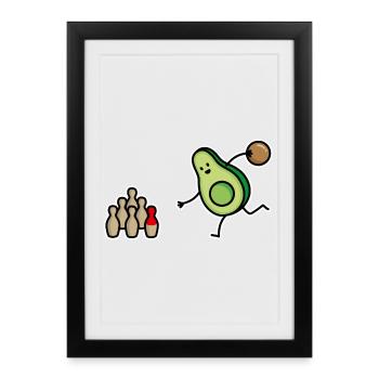 Drôle de bowling à l’avocat, bowler, bowling, bowler - Affiche encadrée (27 × 37 cm) - noir - Devant
