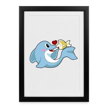 Dauphin Love Fish - Affiche encadrée (27 × 37 cm) - noir - Devant