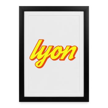 Lyon Retro Lettering Yellow - Affiche encadrée (27 × 37 cm) - noir - Devant