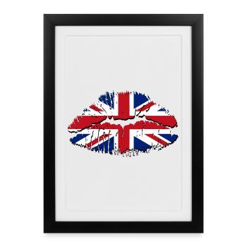 Lèvres Union Jack Pop Art - Affiche encadrée (27 × 37 cm) - noir - Devant