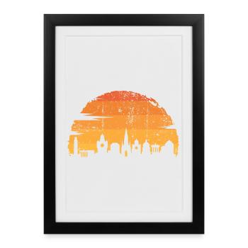 Silhouette de paysage urbain de coucher de soleil doré - Affiche encadrée (27 × 37 cm) - noir - Devant