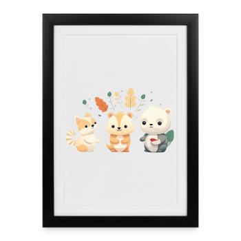 Cute Forest Friends Illustration - Framed poster (27 × 37 cm) - black - Front