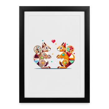 Two squirrels with heart colorful eye-catcher - Framed poster (27 × 37 cm) - black - Front