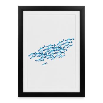 Glowing blue school of fish in the water - Framed poster (27 × 37 cm) - black - Front