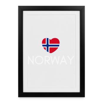 Herz mit norwegischer Flagge, ich liebe Norwegen - Gerahmtes Poster (27 × 37 cm) - Schwarz - Vorne
