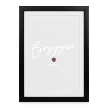 Bryggen - Bergen - Drapeau de la Norvège - Norge - Norwegen - Affiche encadrée (27 × 37 cm) - noir - Devant