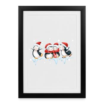 Lustige Pinguin Weihnachten - Gerahmtes Poster (27 × 37 cm) - Schwarz - Vorne