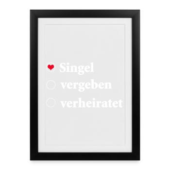 Statut de la relation Sélection Célibataire avec symbole de cœur - Affiche encadrée (27 × 37 cm) - noir - Devant