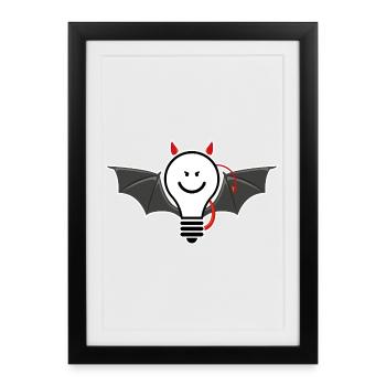 Light bulb with devil horns – cheeky light motif - Framed poster (27 × 37 cm) - black - Front