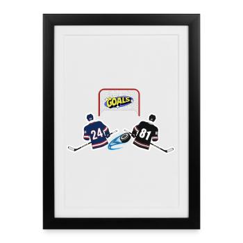 Hockey Goals Illustration – Hockey Players Sco - Framed poster (27 × 37 cm) - black - Front