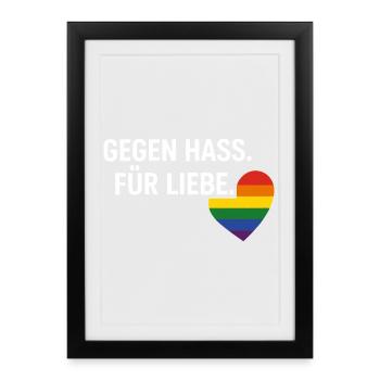 Pride Geschenk Gegen Hass Für Liebe Fans - Gerahmtes Poster (27 × 37 cm) - Schwarz - Vorne