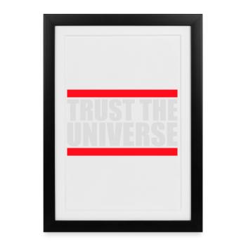 Logo de citation spirituelle de l’univers Trust The Universe - Affiche encadrée (27 × 37 cm) - noir - Devant