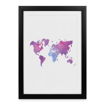 Watercolor World Map in Pastel Colors - Framed poster (27 × 37 cm) - black - Front