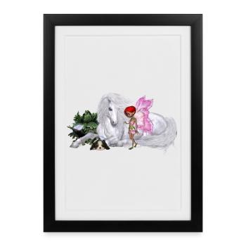Merveilleuse licorne avec fée - Affiche encadrée (27 × 37 cm) - noir - Devant