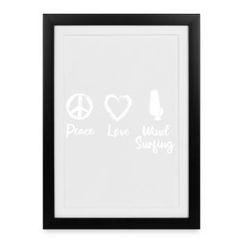 Peace Love Wind Surfing - Framed poster (27 × 37 cm) - black - Front