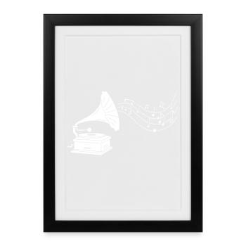 Weißes Grammophon und Musik - Gerahmtes Poster (27 × 37 cm) - Schwarz - Vorne