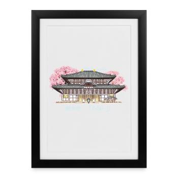 Nara Todai-ji, Patrimoine de l’Humanité, Temple au Japon Dessin - Affiche encadrée (27 × 37 cm) - noir - Devant