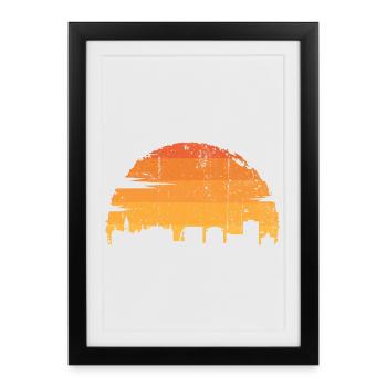 Coucher de soleil Skyline Coup de pinceau - Affiche encadrée (27 × 37 cm) - noir - Devant