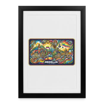 Medellín, Columbia City Design - Affiche encadrée (27 × 37 cm) - noir - Devant