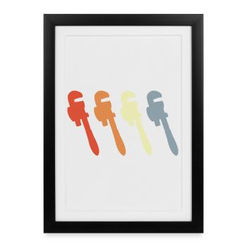 Clé à pipe rétro - Affiche encadrée (27 × 37 cm) - noir - Devant