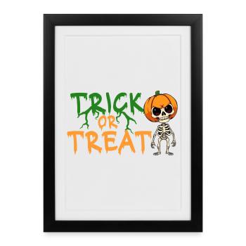 Halloween Trick or Treat Squelette Citrouille Horreur - Affiche encadrée (27 × 37 cm) - noir - Devant