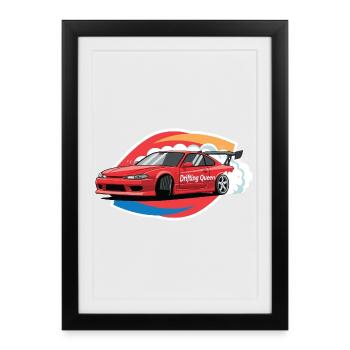 Style Burnout de la course de muscle cars JDM Drifting Queen - Affiche encadrée (27 × 37 cm) - noir - Devant