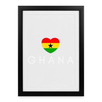 Cœur avec le drapeau du Ghana, j’aime le Ghana - Affiche encadrée (27 × 37 cm) - noir - Devant