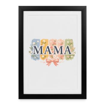 MAMA Bandes Florales et Nœud Rose Rétro - Affiche encadrée (27 × 37 cm) - noir - Devant