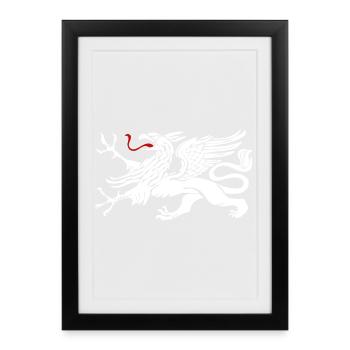 Griffon Rostock en blanc avec languette rouge - Affiche encadrée (27 × 37 cm) - noir - Devant