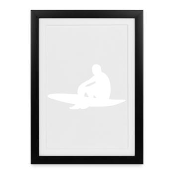 Surfer with surfboard - Framed poster (27 × 37 cm) - black - Front