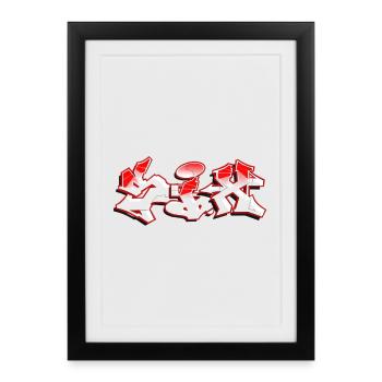 Graffitis urbains en rouge et blanc audacieux - Affiche encadrée (27 × 37 cm) - noir - Devant